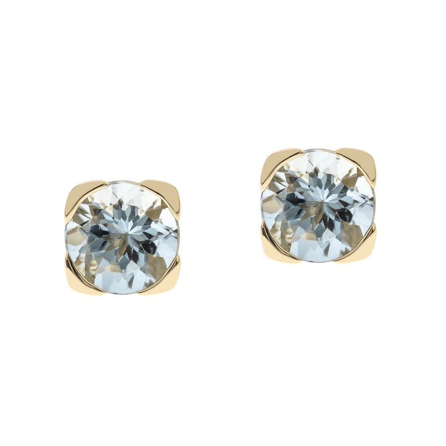 Round-Cut 10K Yellow Gold Round-Cut Brazilian Aquamarine Earring