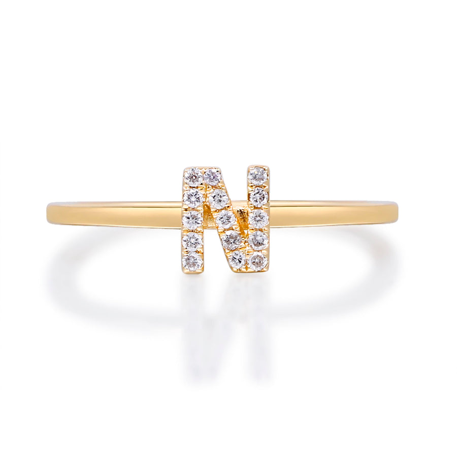 N Initial 14K Yellow Gold Round-Cut White Diamond Ring