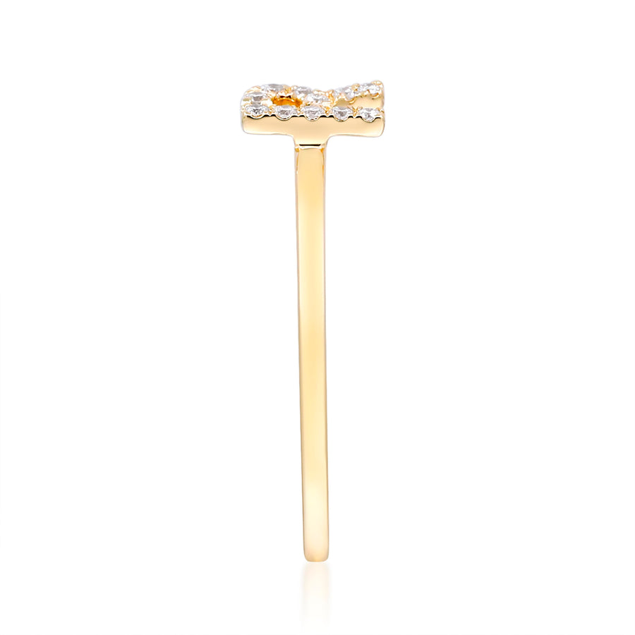 R Initial 14K Yellow Gold Round-Cut White Diamond Ring