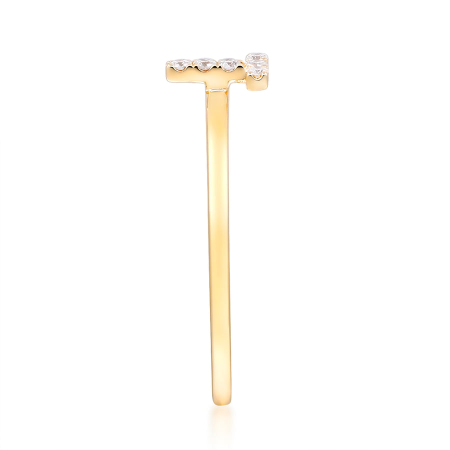 T Initial 14K Yellow Gold Round-Cut White Diamond Ring