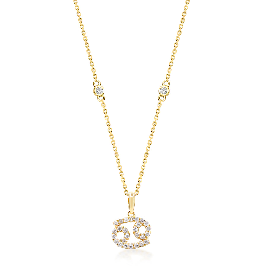 Cancer 14K Yellow Gold Round-Cut White Diamond Pendant