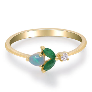 Radiant Splendor: Talia 14K Yellow Gold Marquise-Cut Emerald Ring