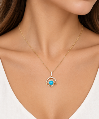 Savannah 14K Yellow Gold Round-Cut Arizona Turquoise Pendant