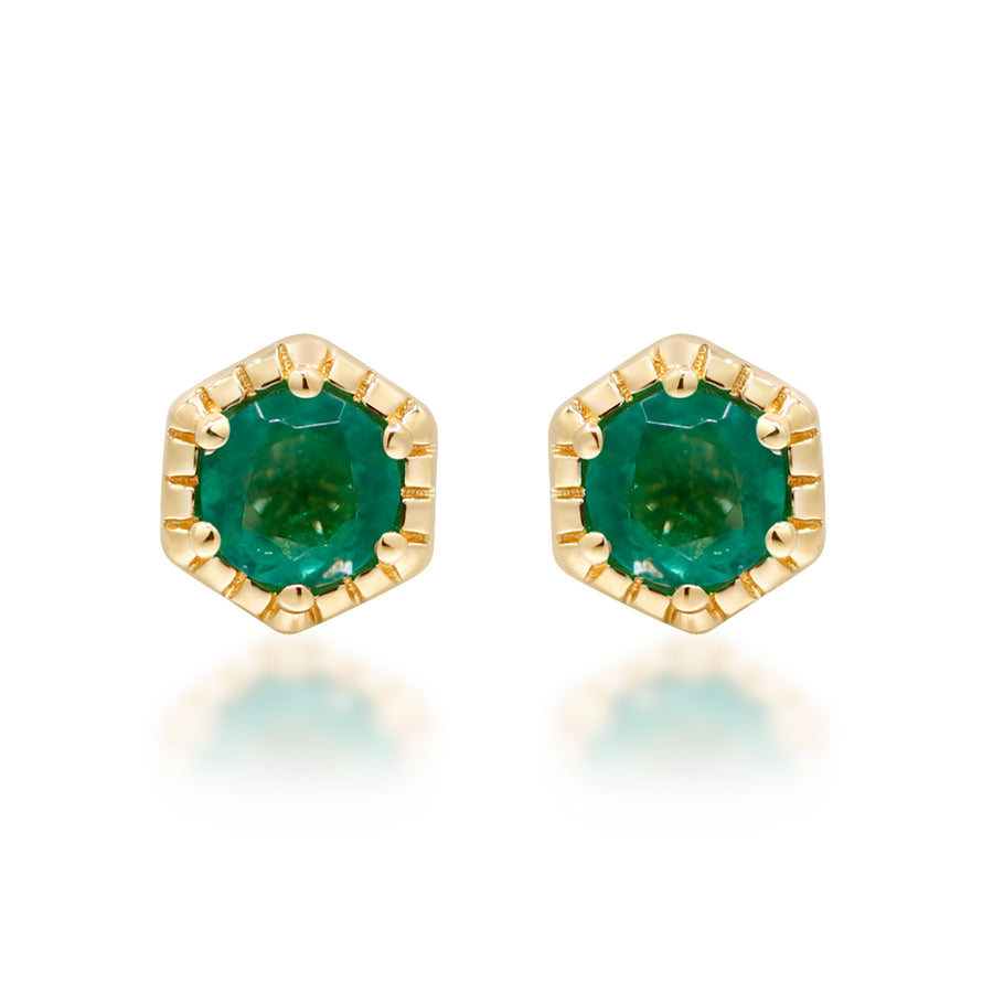 Sofia 14K Yellow Gold Round-Cut Emerald Earring