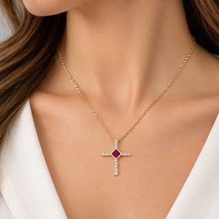 Amelie 14K Yellow Gold Square-Cut Mozambique Ruby Pendant
