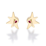 Moon 14K Yellow Gold Round-Cut Mozambique Ruby Earring
