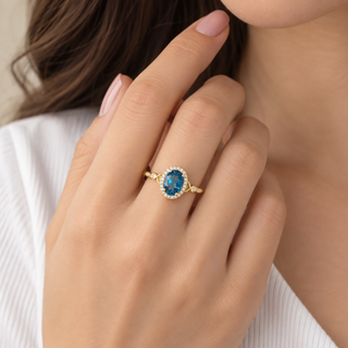 Hannah 10K Yellow Gold Oval-Cut London Blue Topaz Ring