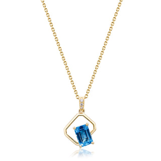Kennedi 14K Yellow Gold Emerald-Cut Swiss Blue Topaz Pendant