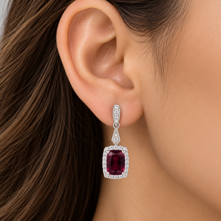 Valerie 14K White Gold Cushion-Cut Rhodolite Garnet Earrings