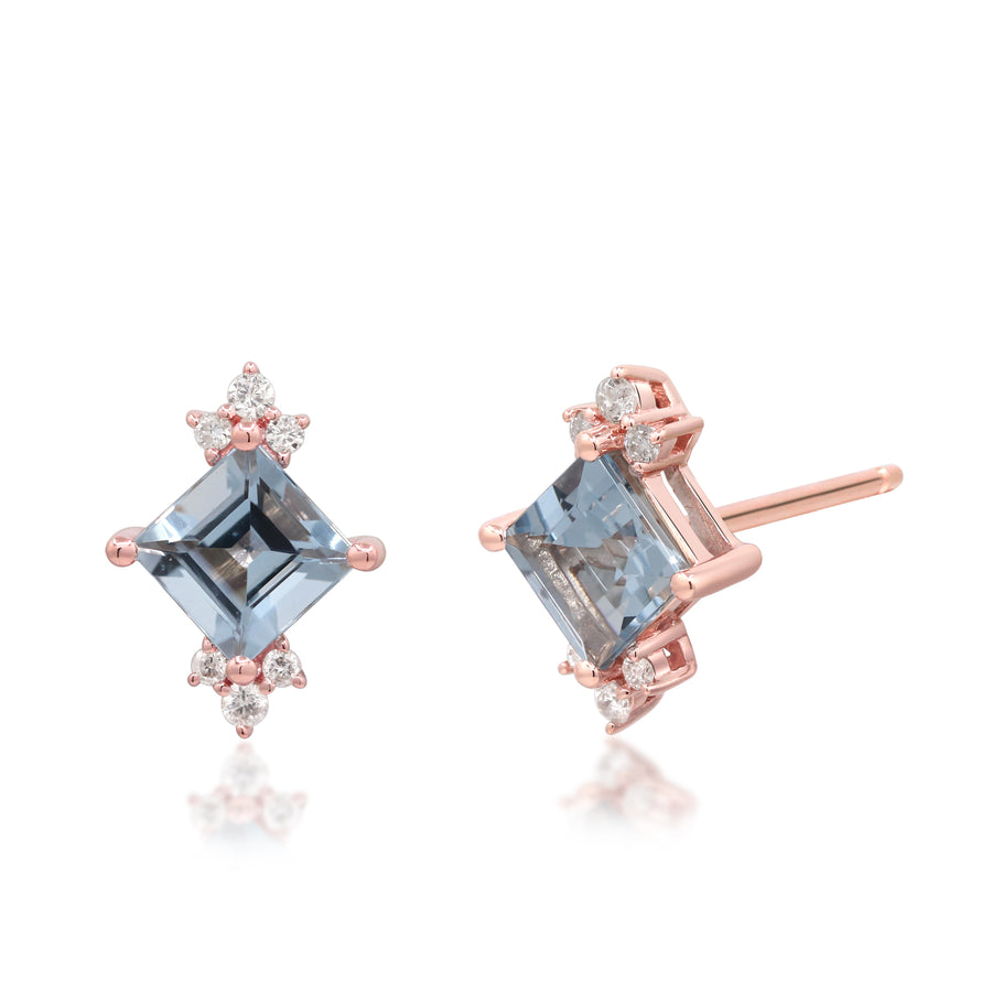 Allison 10K Rose Gold Square-Cut Brazilian Aquamarine Earrings