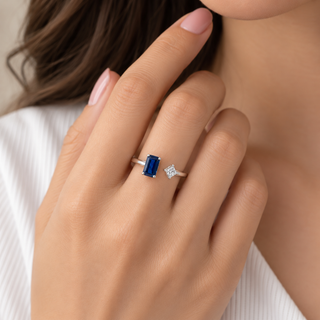 Meredith 10K White Gold Emerald-Cut Ceylon Blue Sapphire Ring