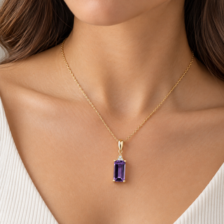 Valerie 10K Yellow Gold Emerald-Cut Pink Amethyst Pendant