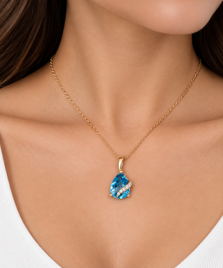 Kennedi 14K Yellow Gold Pear-Cut Swiss Blue Topaz Pendant