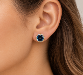 Amelie 10K Yellow Gold Round-Cut Brazilian London Blue Topaz Earrings