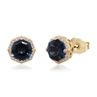Amelie 10K Yellow Gold Round-Cut Brazilian London Blue Topaz Earrings