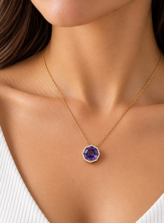 Valerie 10K Yellow Gold Round-Cut Pink Amethyst Pendant