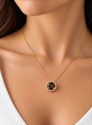Valerie 10K Yellow Gold Round-Cut Whisky Quartz Pendant