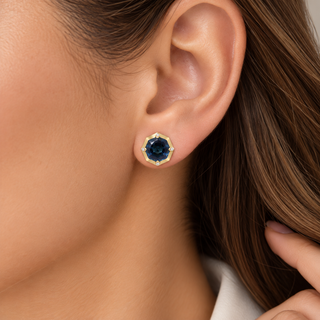 Amelie 10K Yellow Gold Round-Cut Brazilian London Blue Topaz Earrings