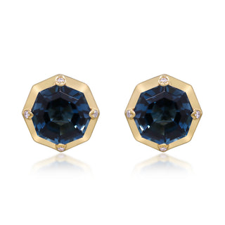 Amelie 10K Yellow Gold Round-Cut Brazilian London Blue Topaz Earrings