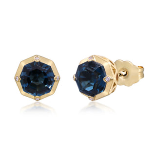 Amelie 10K Yellow Gold Round-Cut Brazilian London Blue Topaz Earrings