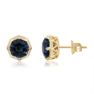 Amelie 10K Yellow Gold Round-Cut Brazilian London Blue Topaz Earrings