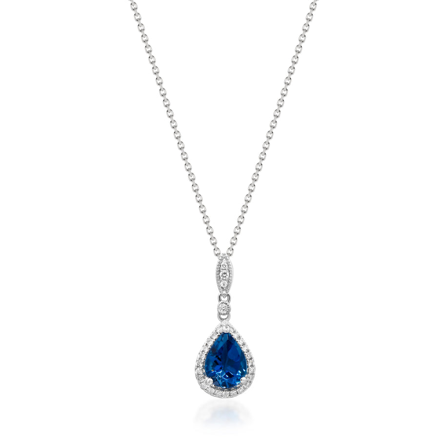 Victoria 14K White Gold Pear-Cut Brazilian London Blue Topaz Pendant