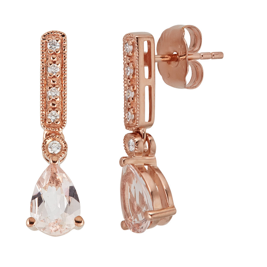 Lila 10K Rose Gold Pear-Cut Madagascar Morganite Earring