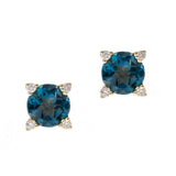 Genesis 14K Yellow Gold Round-Cut Brazilian London Blue Topaz Earring
