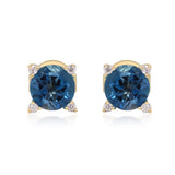 Genesis 14K Yellow Gold Round-Cut Brazilian London Blue Topaz Earring