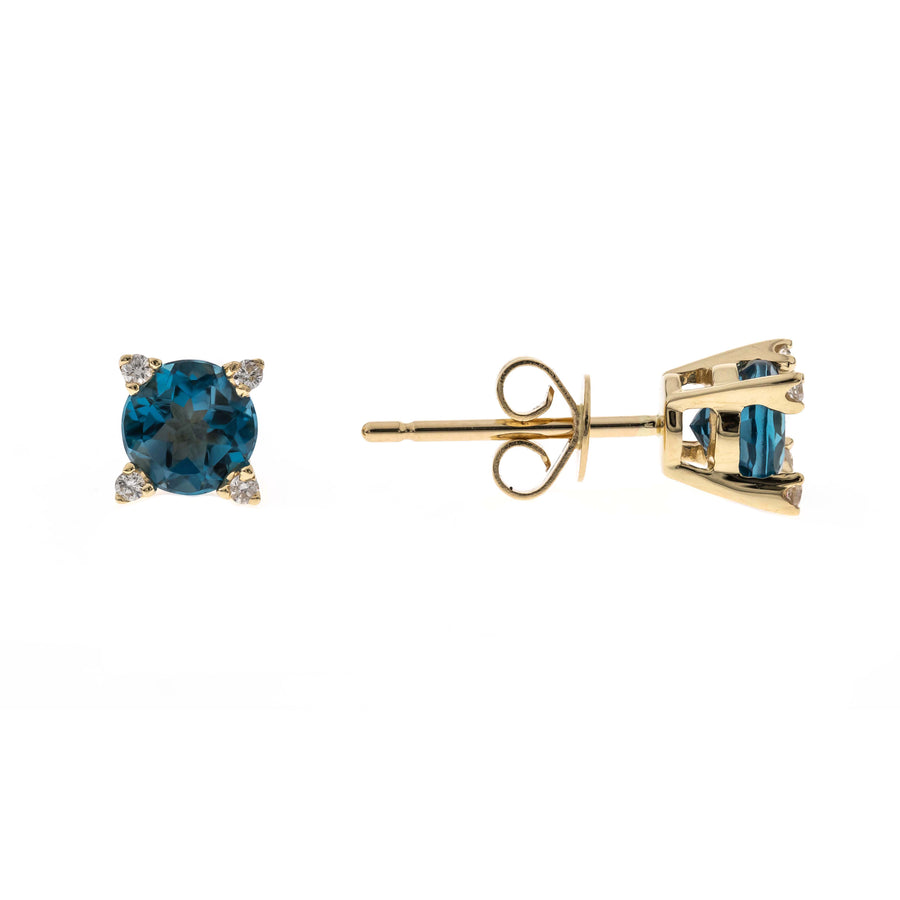 Genesis 14K Yellow Gold Round-Cut Brazilian London Blue Topaz Earring