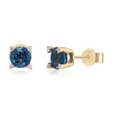 Genesis 14K Yellow Gold Round-Cut Brazilian London Blue Topaz Earring