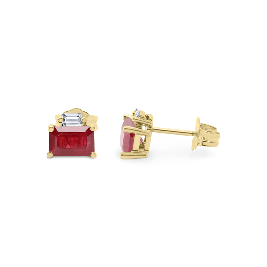 Ashlyn 14K Yellow Gold Emerald-Cut Mozambique Ruby Earring