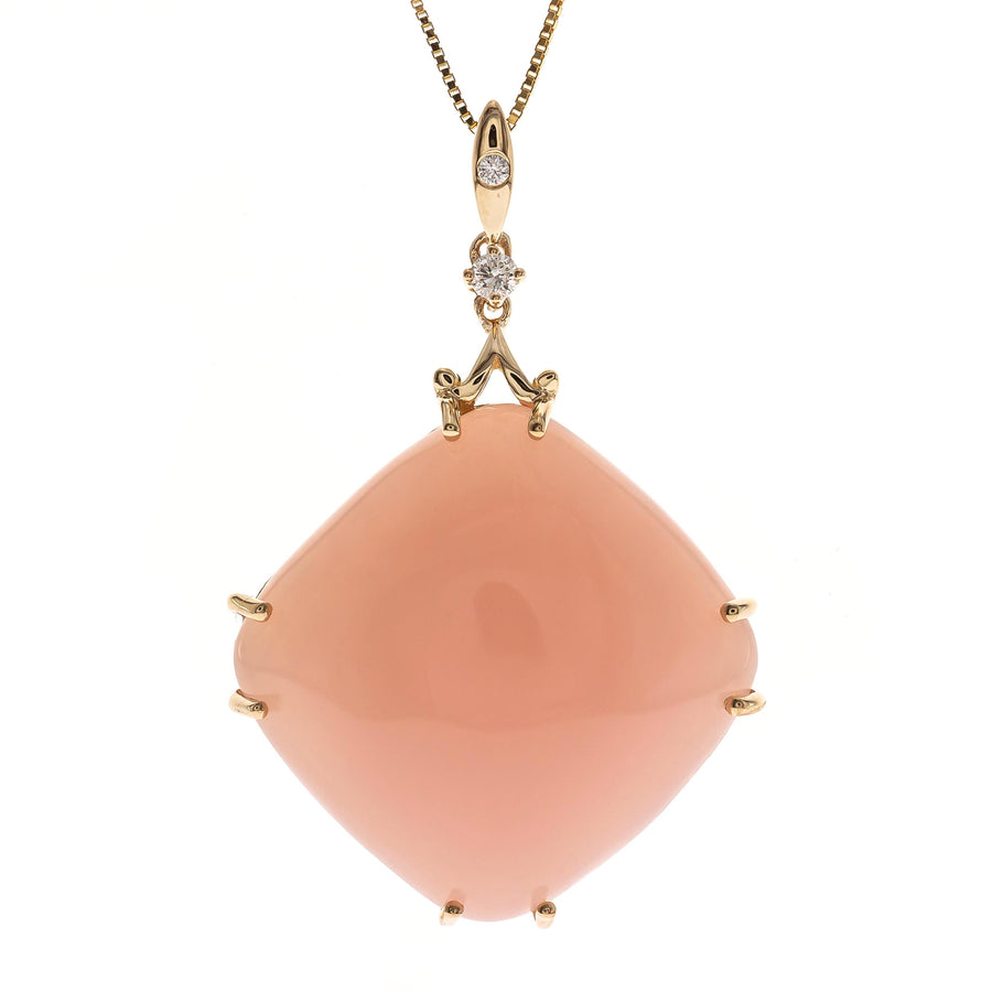 Exquisite 20 Carat Cushion-Cab Pink Opal Pendant with Diamond Accents