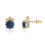Alaina 10K Yellow Gold Round-Cut Brazilian London Blue Topaz Earrings