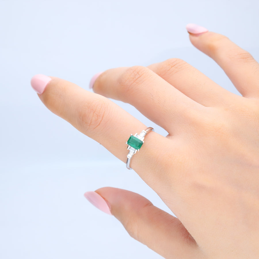 Gianna 10K White Gold Emerald-Cut Emerald Ring