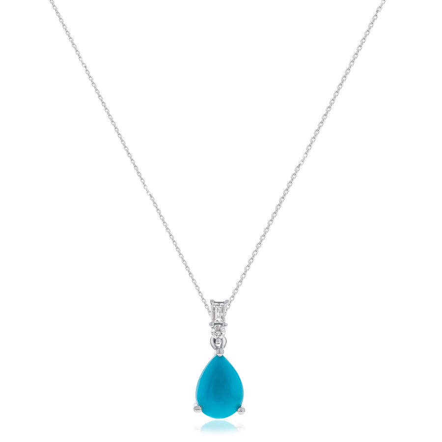 Emmie 10K White Gold Pear-Cab Arizona Turquoise Pendant