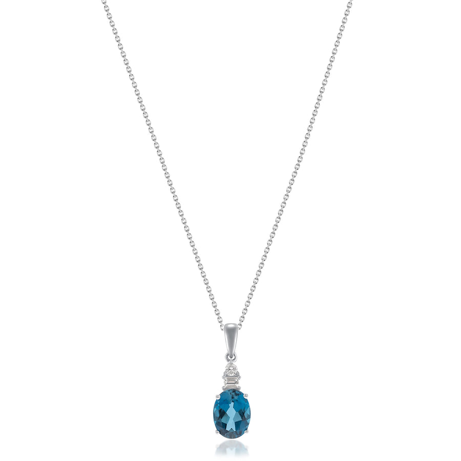 Melody 10K White Gold Oval-Cut Brazilian London Blue Topaz Pendant