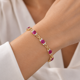 Ruth 14K Yellow Gold Princess-Cut Mozambique Ruby Bracelet