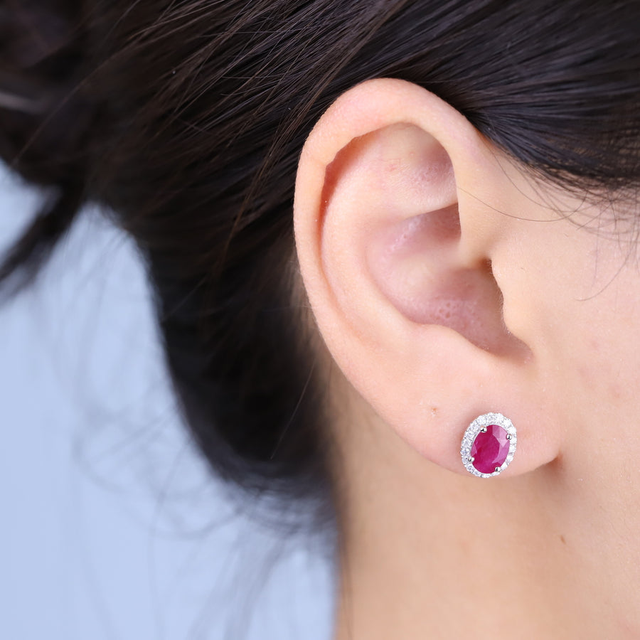 Sadie 10K White Gold Oval-Cut Mozambique Ruby Earring