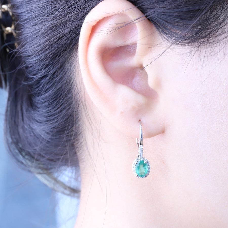 Rosalie 14K White Gold Oval-Cut Natural Zambian Emerald Earring