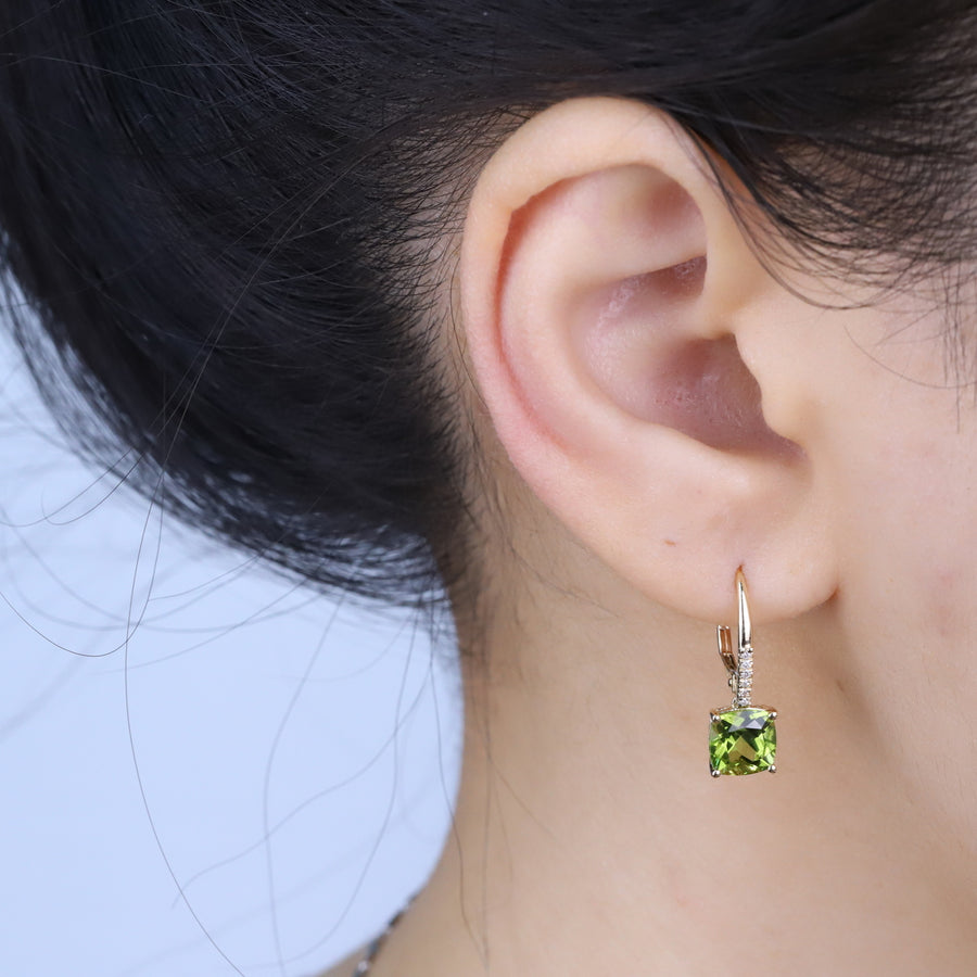 Ashlyn 14K Yellow Gold Cushion-Cut Manchurian Peridot Earring