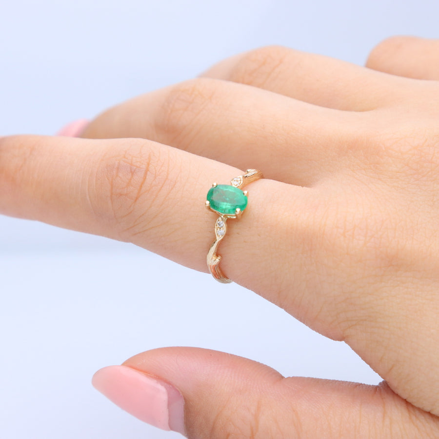 Aliya 14K Yellow Gold Oval-Cut Natural Zambian Emerald Ring