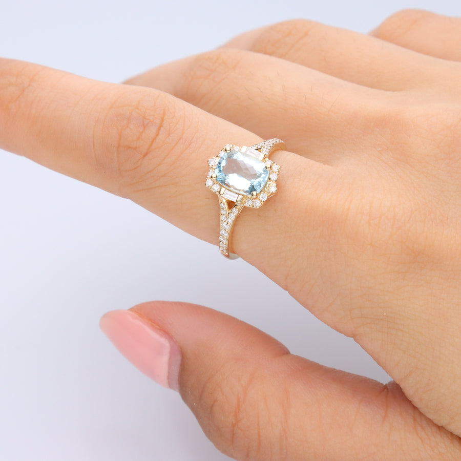 Yael 14K Yellow Gold Cushion-Cut Brazilian Aquamarine Ring