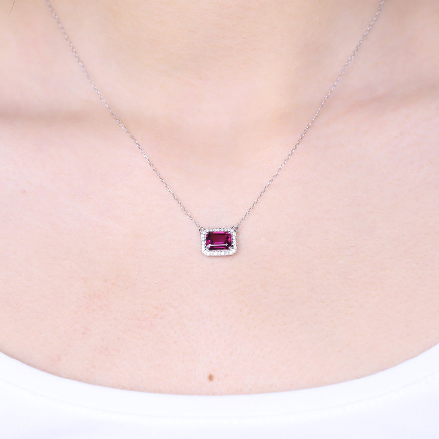 Isabella 14K White Gold Emerald-Cut Garnet Pendant