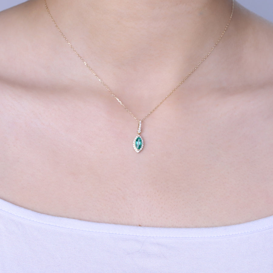 Kylee 10K Yellow Gold Marquise-Cut Natural Zambian Emerald Pendant