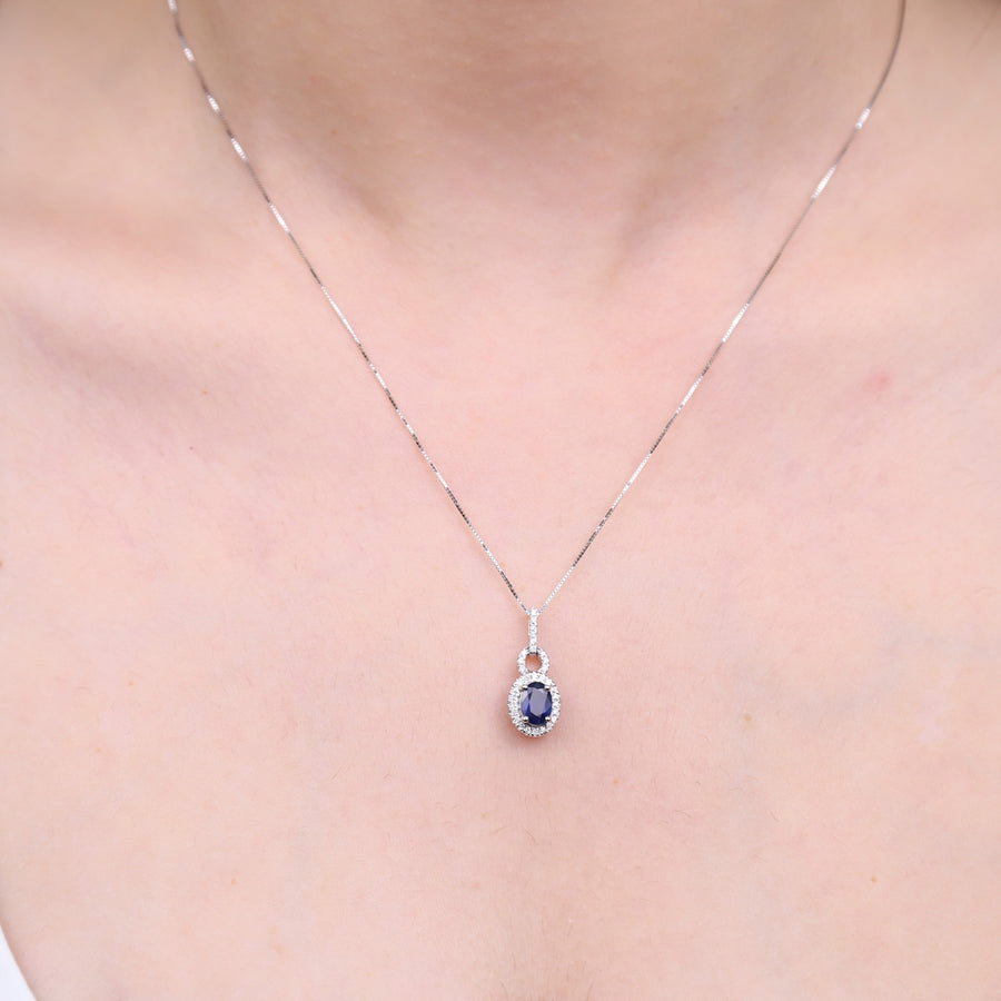 Cora 14K White Gold Oval-Cut Ceylon Blue Sapphire Pendant