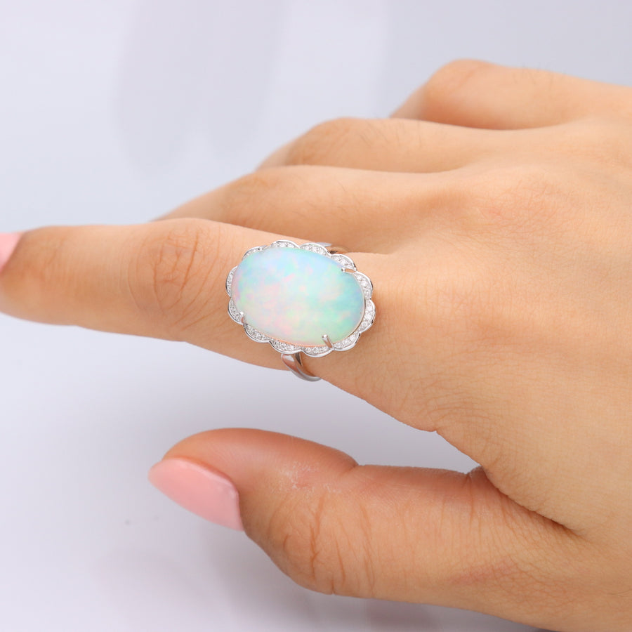 Vida 10K White Gold Oval-Cut African Opal Ring