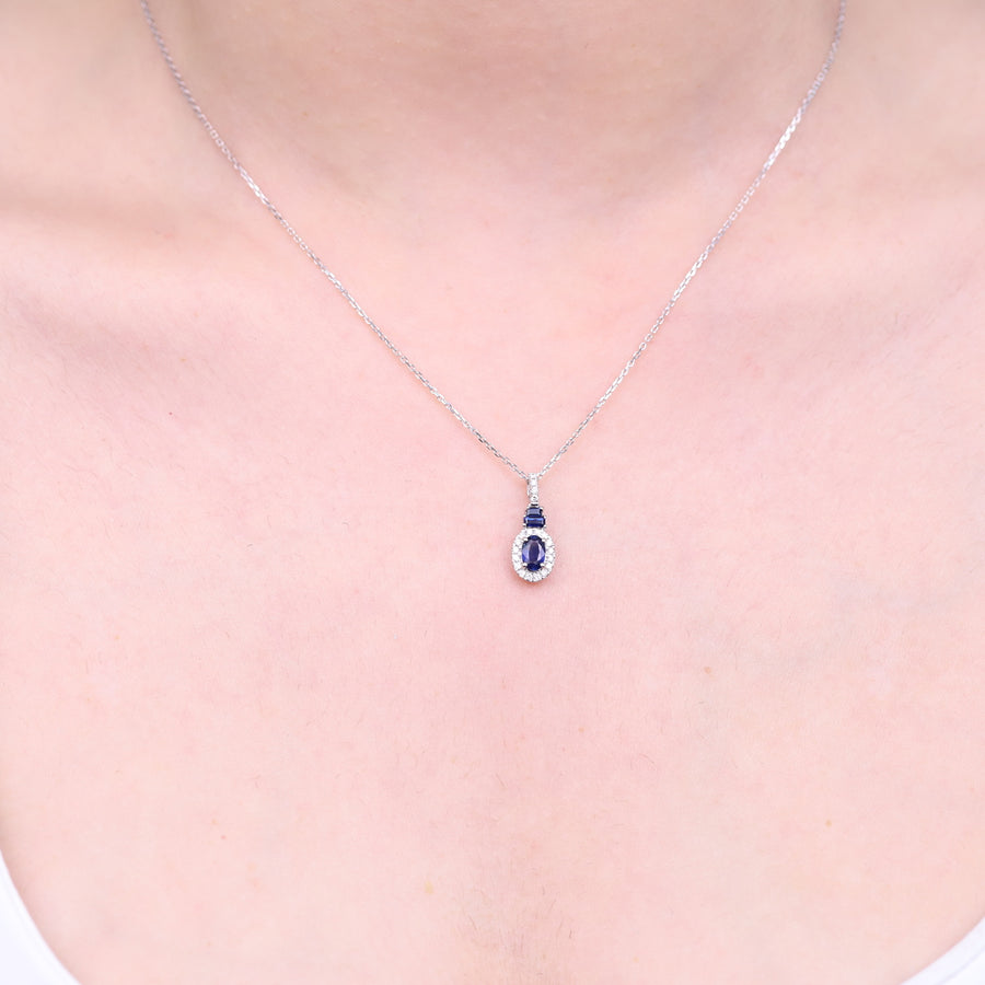 Stephanie 10K White Gold Oval-Cut Ceylon Blue Sapphire Pendant