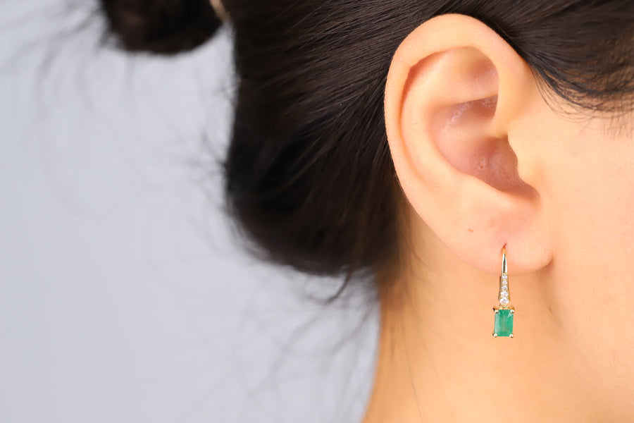 Eva 14K Yellow Gold Emerald-Cut Natural Zambian Emerald Earrings