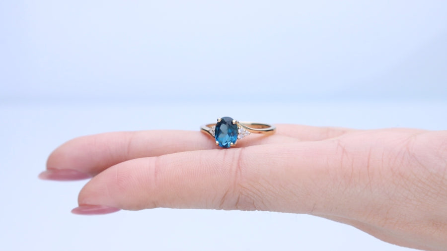 Hannah 10K Yellow Gold Oval-Cut London Blue Topaz Ring